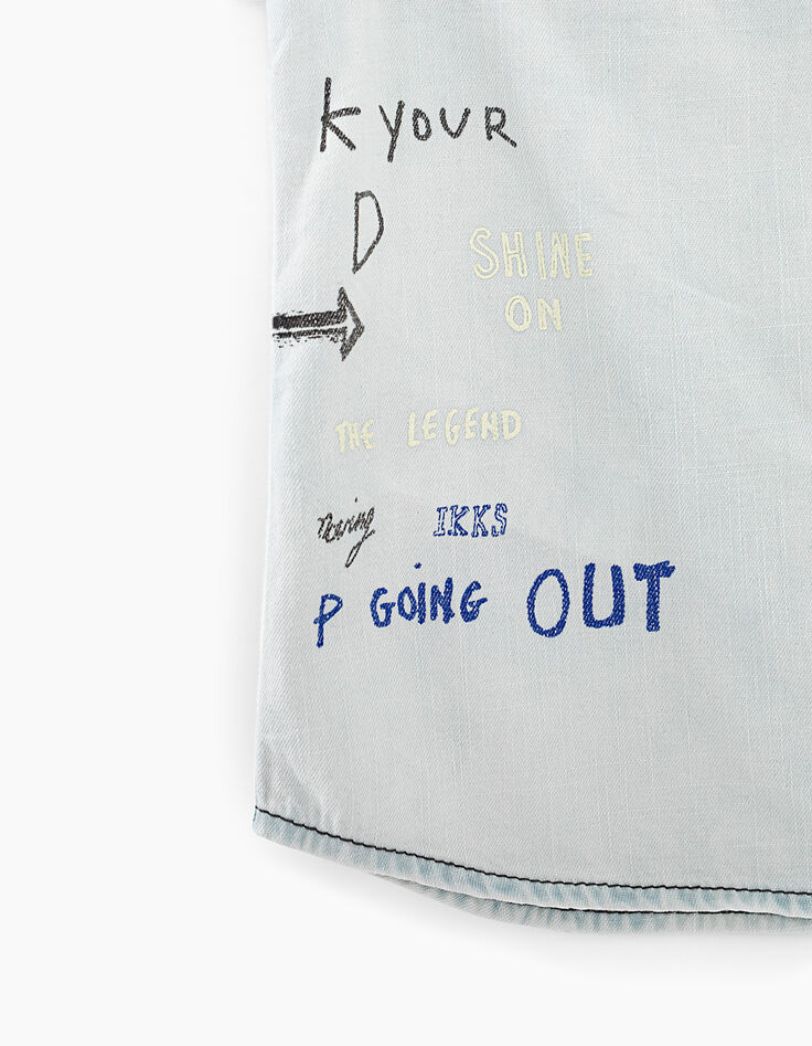 Boys’ bleach blue printed denim shirt -6