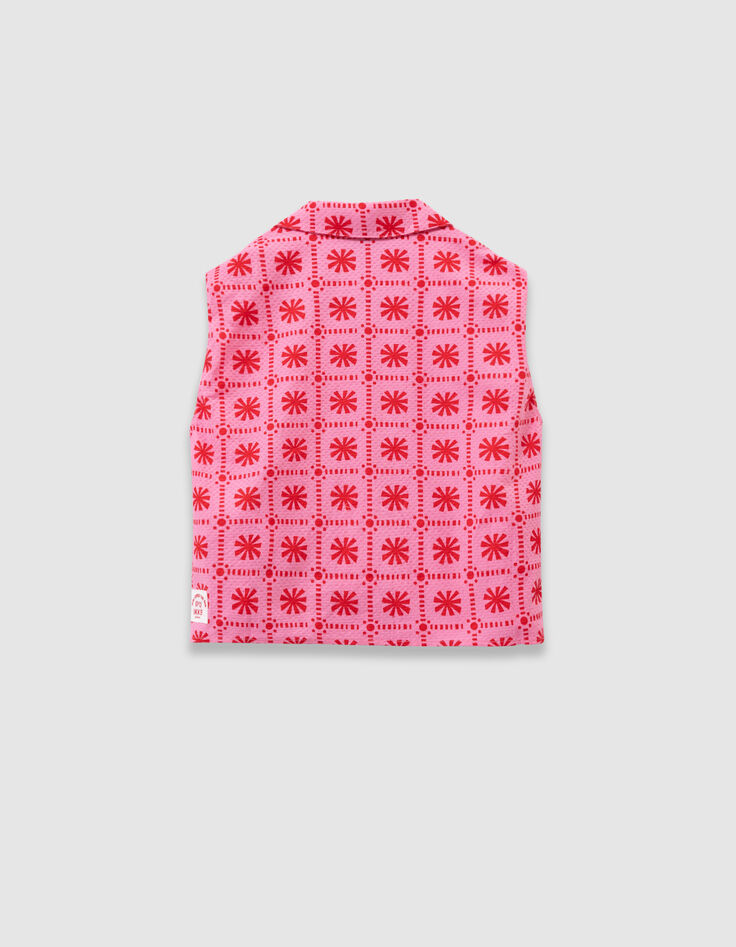 Top sans manches rose imprimé graphique rouge fille-5