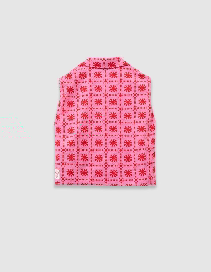 Top sans manches rose imprimé graphique rouge fille-5 Top sans manches rose imprimé graphique rouge fille-5