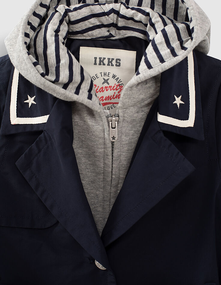 Trench navy de nailon con capucha extraíble para niña -3