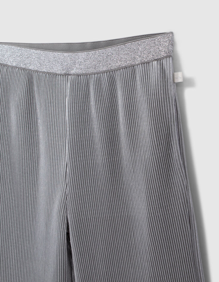Pantalon large argenté plissé fille-2 Pantalon large argenté plissé fille-2