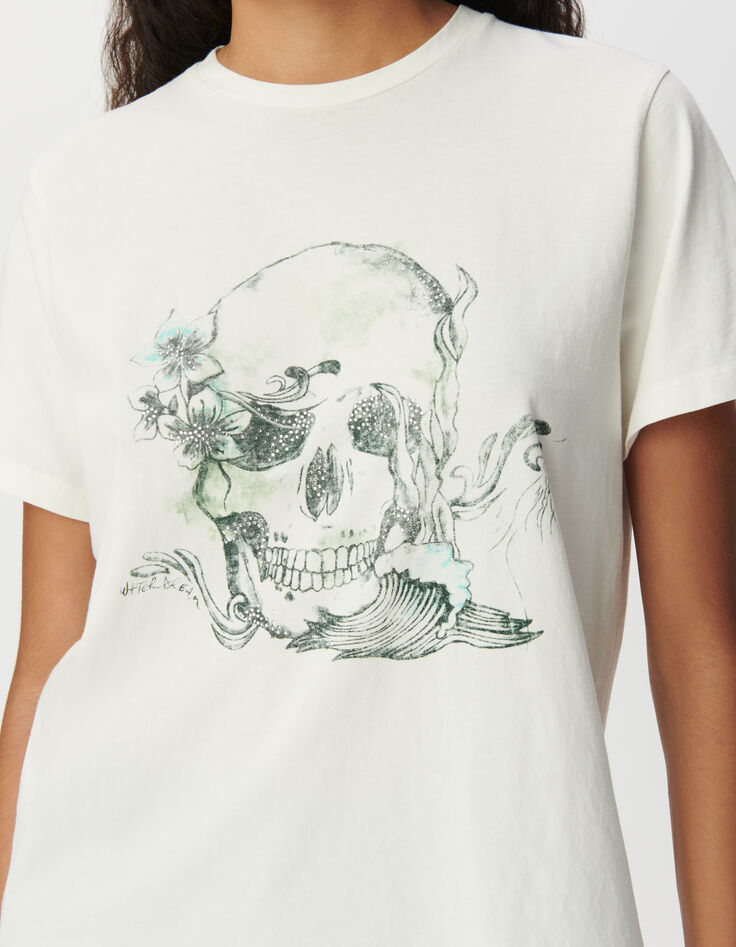 Tee-shirt col rond blanc visuel tête de mort-4