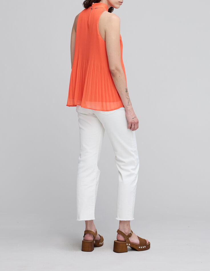 Women’s orange recycled pleated top with American armholes-7