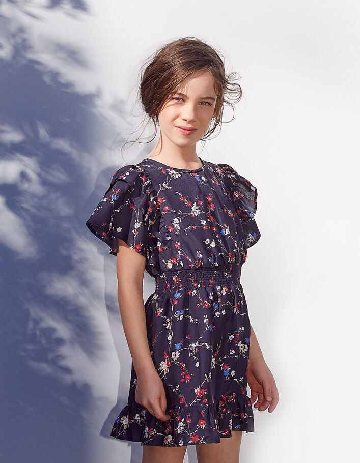 tinción casual lucha Vestido azul marino mini me estampado floral niña