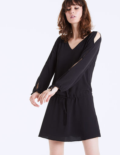 Vestido manga larga de crepé negro  - IKKS