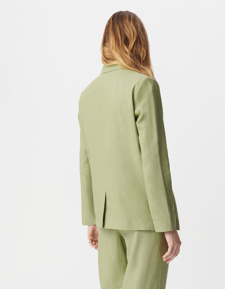 Veste de costume verte lin et coton Femme-3