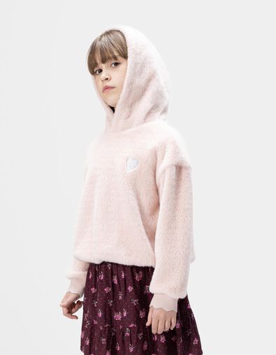 Rosa weicher Mädchen-Kapuzenpullover Herz-Badge - IKKS