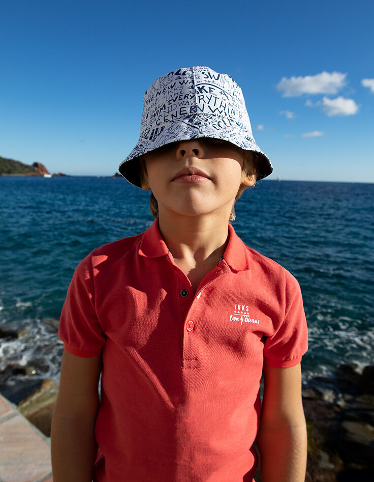 Boys’ coral polo shirt with surfboard embroidery on back-3