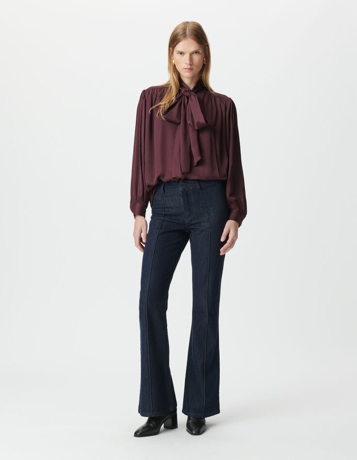 Jean flare brut taille haute plis cousus devant Femme-1