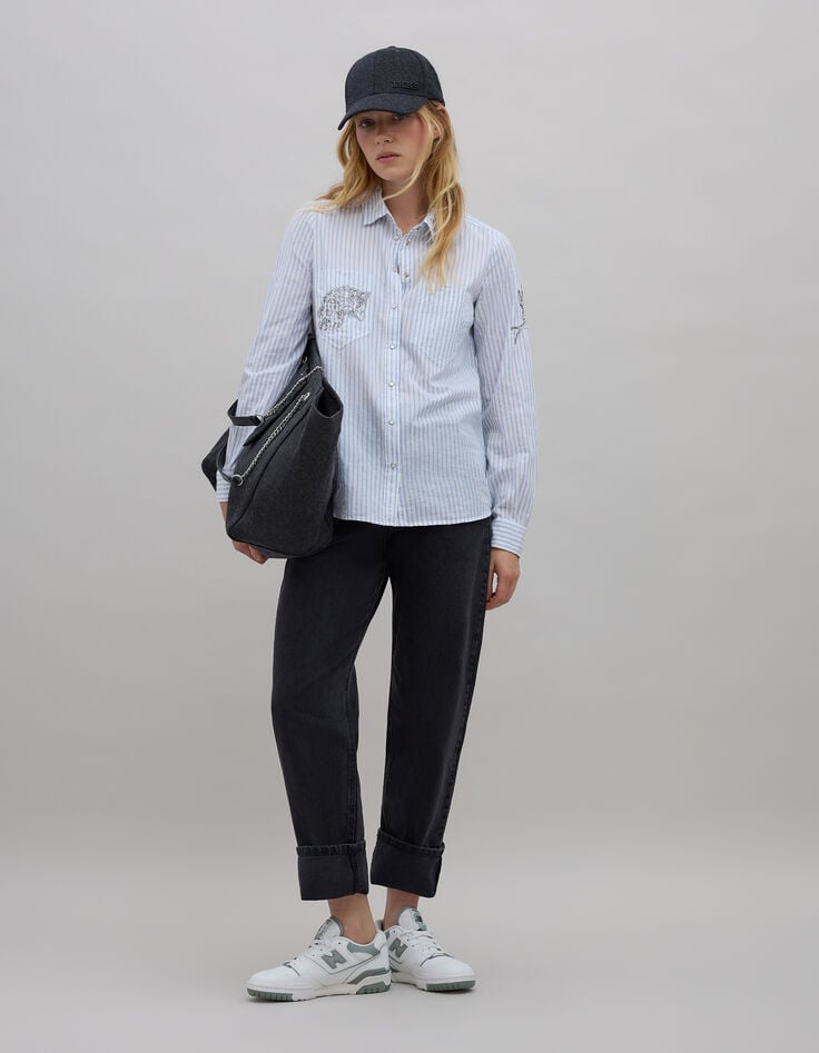 Camisa azul rayas bordados metalizados-4