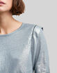 Tee-shirt bleu orage lin foil décor micro perles Femme-4