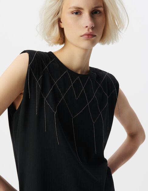 Schwarzes Damen-T-Shirt, Schulterpolster, Mikroperlen - IKKS