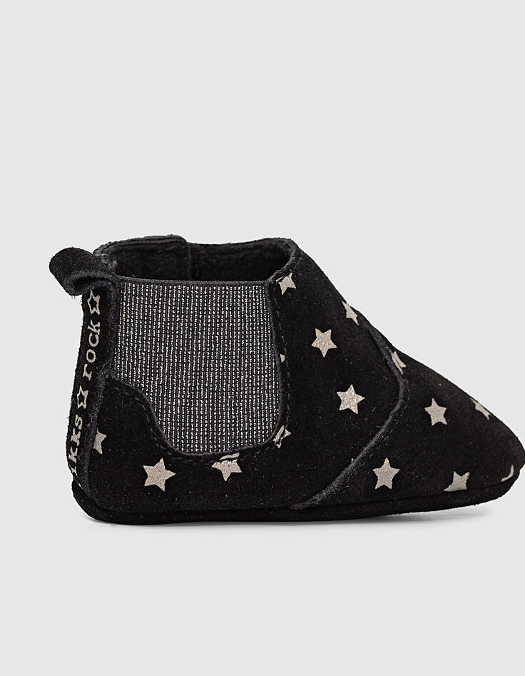 Boots noirs cuir velours à étoiles argent bébé fille -5