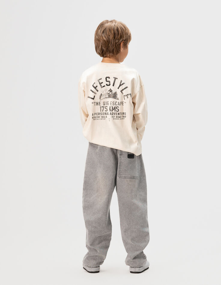 Camiseta beige algodón maxi print detrás niño-3