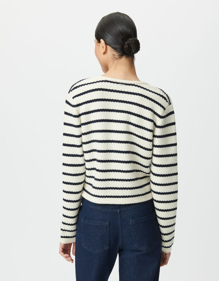 Cardigan marinière tricot marine et blanc Femme-3