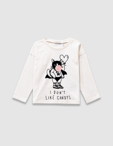 T-shirt manches longues écru super-chat fille - IKKS