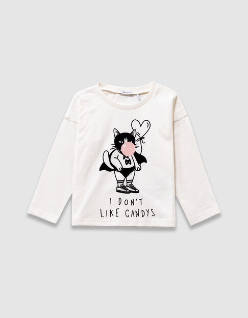 T-shirt manches longues écru super-chat fille - IKKS