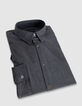Men's grey slim cotton flannel shirt-3