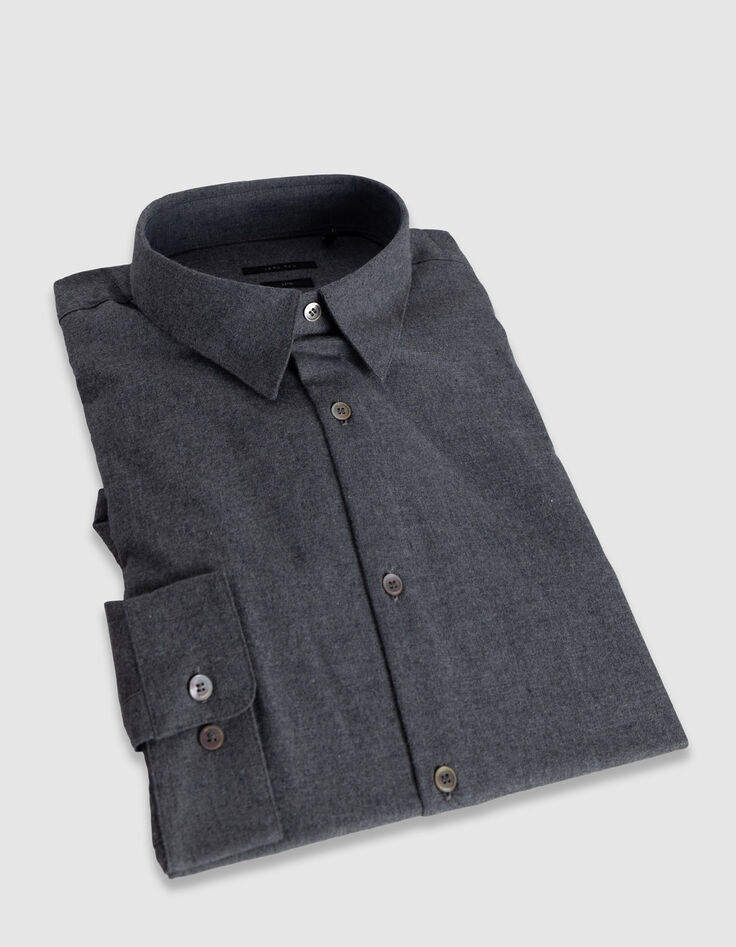 Men's grey slim cotton flannel shirt-3