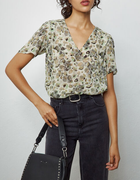 Women’s floral army print viscose top with epaulets