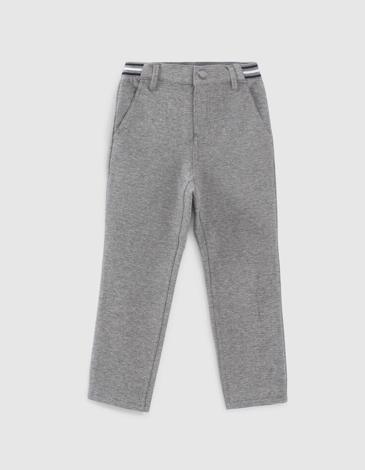 Middengrijze tricot broek gestreepte taille jongens -1 Middengrijze tricot broek gestreepte taille jongens -1