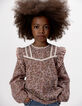 Blouse rose imprimé fleurs d'automne fille-3