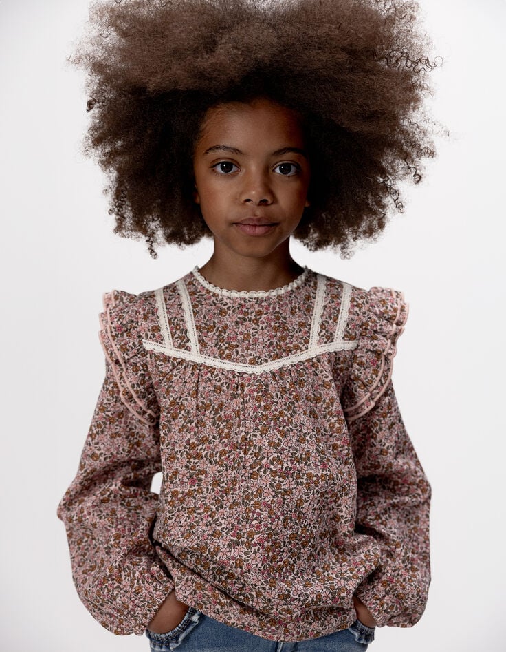 Blouse rose imprimé fleurs d'automne fille-3 Blouse rose imprimé fleurs d'automne fille-3