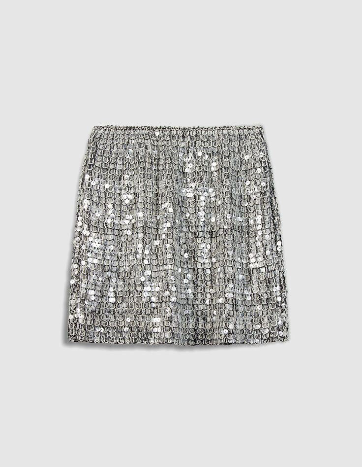 Jupe droite sequins argent&eacute;s Femme-7