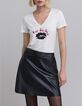 Elfenbeinfarbenes T-Shirt mit beflockter Botschaft Damen-2