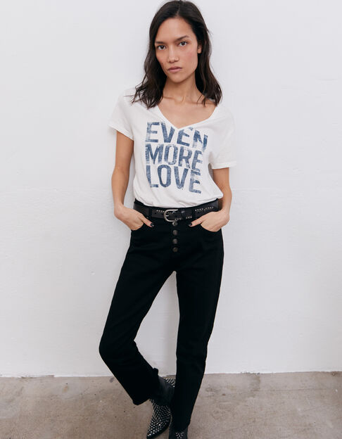 Women’s ecru T-shirt with faded letter slogan