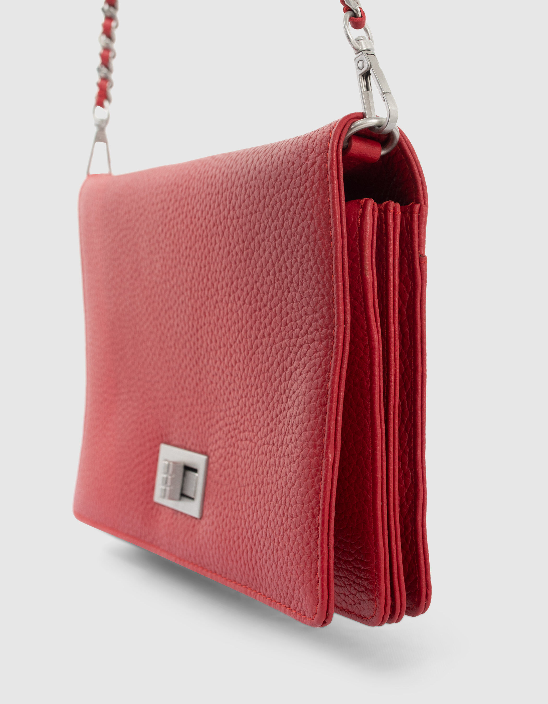 Sac pochette The Escort en cuir graine rouge femme