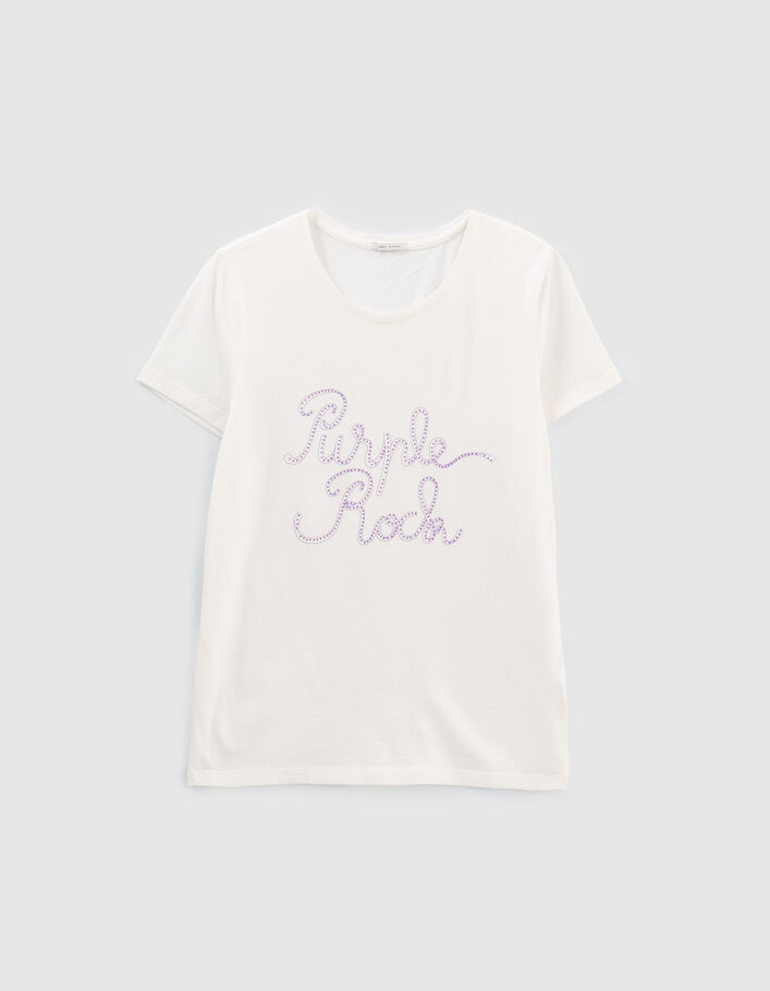 Alternatief voorstel Fjord Blauw Wit T-shirt tekst en lila studdetails Dames