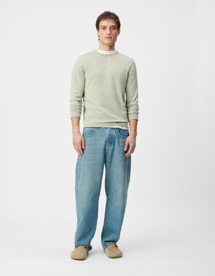 Pull col rond vert tricot fin moulin&eacute; Homme-2