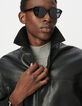 Schwarze Herrenjacke Leder Rippkragen-4