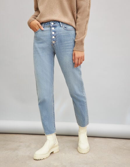 Rechte lichtblauwe jeans high waist katoen dames