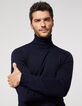 Pull marine à col roulé en laine mélangée Homme-1