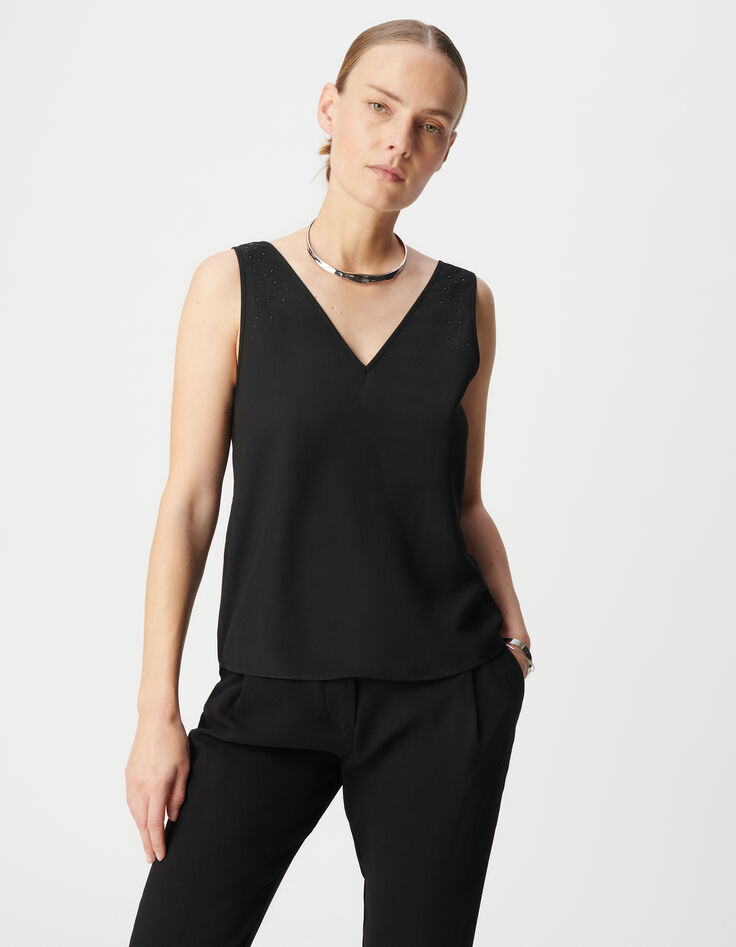 Women’s black recycled studded front/back reversible top-4
