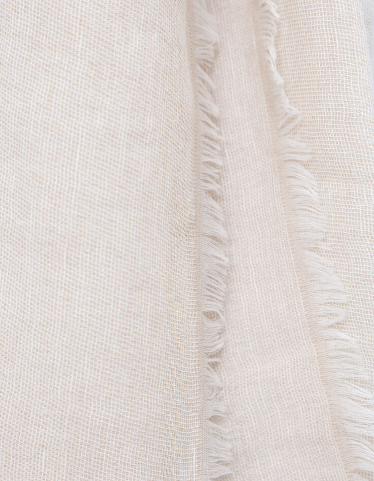 Men’s beige semi-plain scarf with fringed edges-3