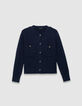 Marineblaue Damen-Kurzstrickjacke 100 % Rippwolle-6