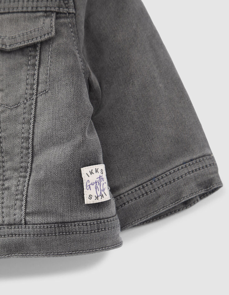 Veste en jean grise fourrée broderie dos bébé garçon-5