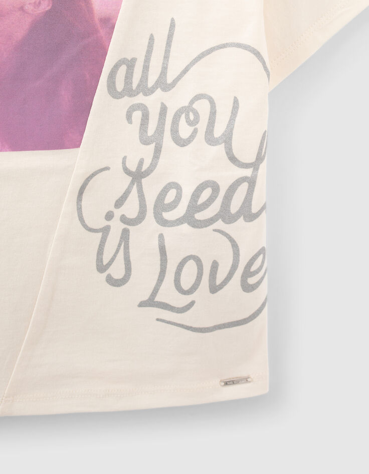 Cremewei&szlig;es M&auml;dchen-T-Shirt mit M&auml;dchen- und Kaugummimotiv-4