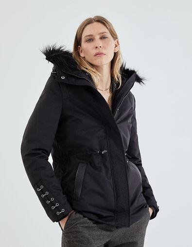 Parka negra impermeable 2 en 1 mujer