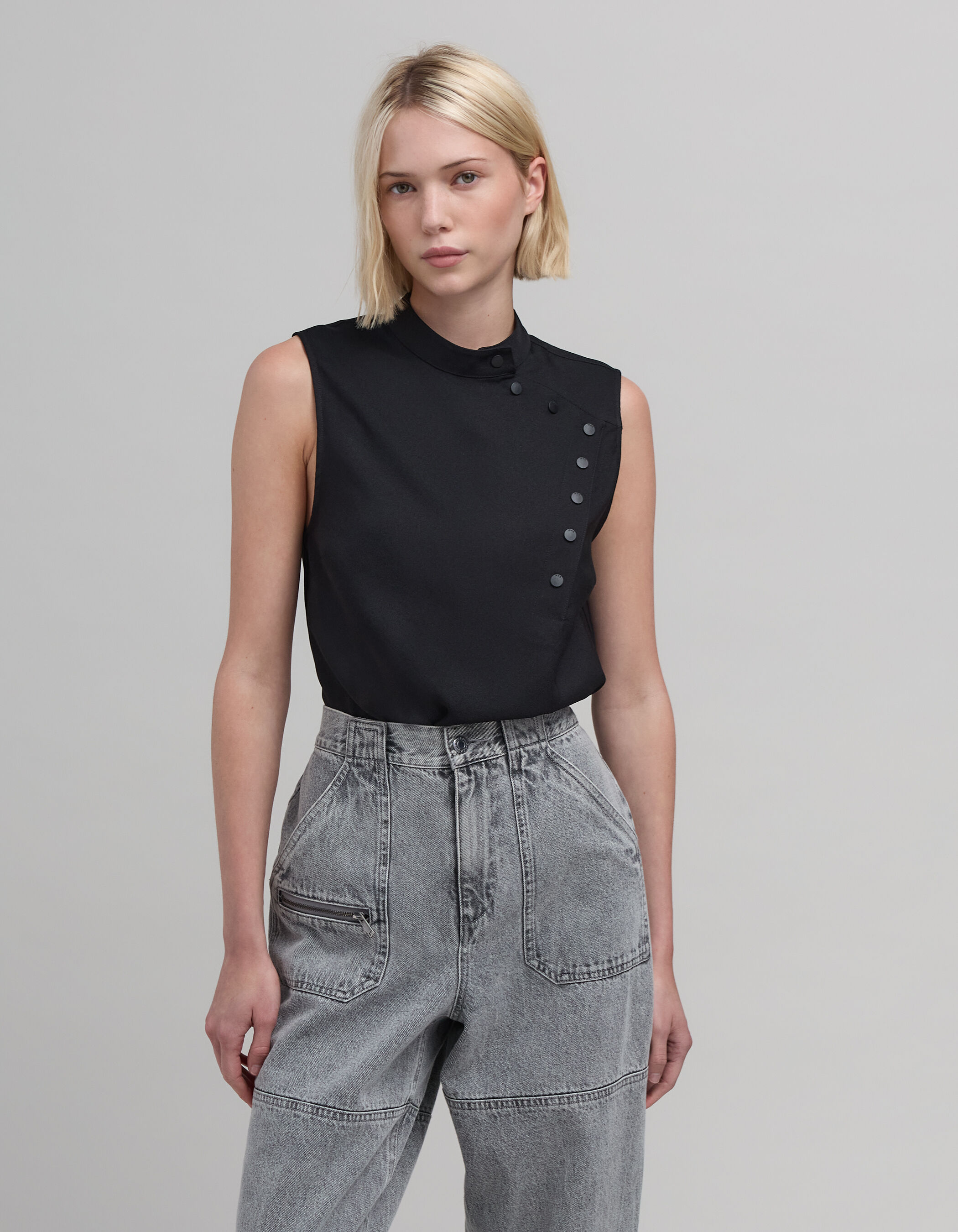 Women s black top with asymmetrical closure IKKS