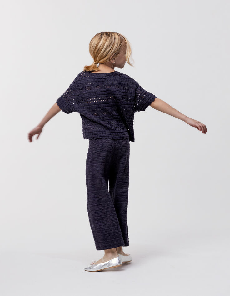 Fancy knitted navy pants relief girl-2