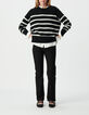 Schwarzer Damen-Marinepulli 100 % Wolle Schulterkn&ouml;pfe-1