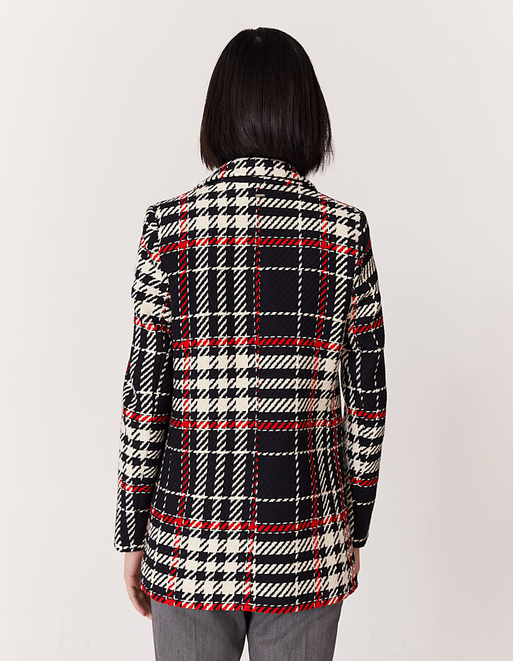 Manteau à carreaux en coton double boutonnage femme-2