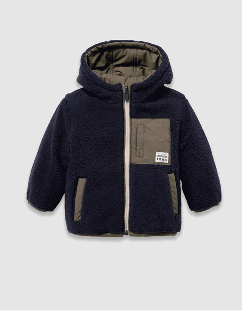 Boys’ khaki and navy sherpa reversible parka - IKKS