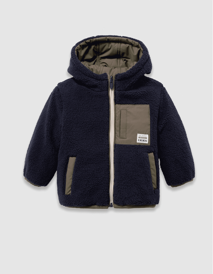 Boys’ khaki and navy sherpa reversible parka-1