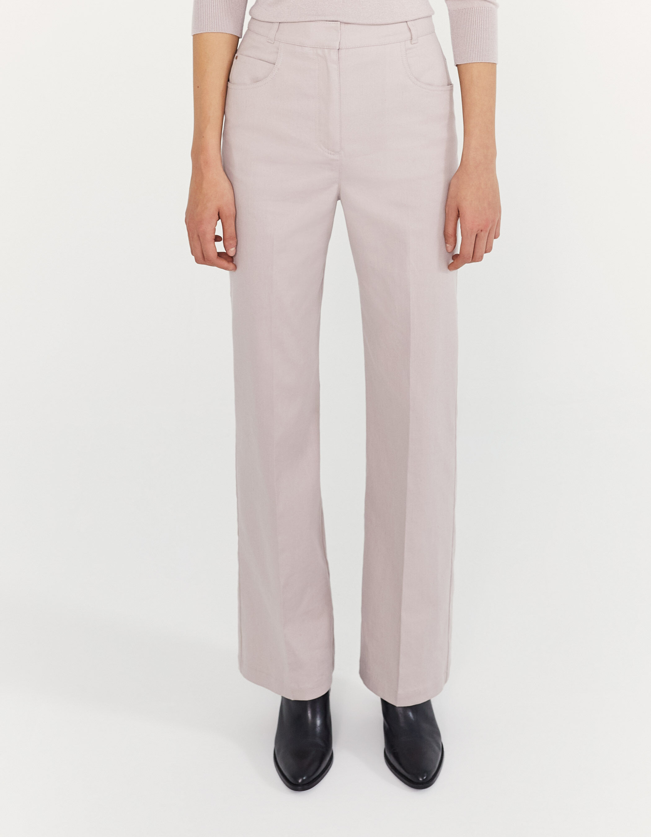 lilac linen cotton blend flared trousers