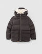 Anthrazitgraue Jungensteppjacke mit Kapuze mit Schirm-1